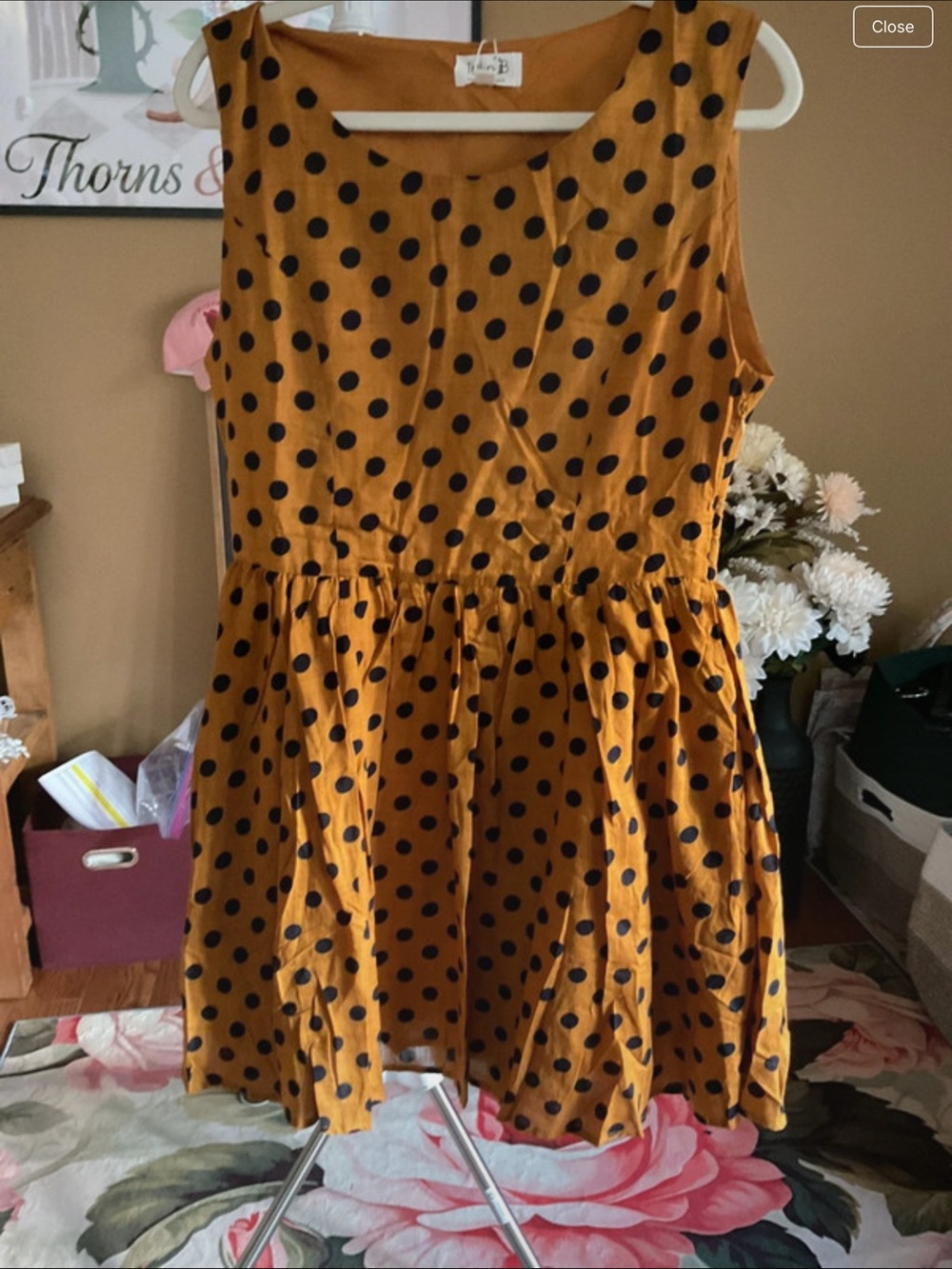 Sleeveless Polka Dot Dress in Mustard by Lush
